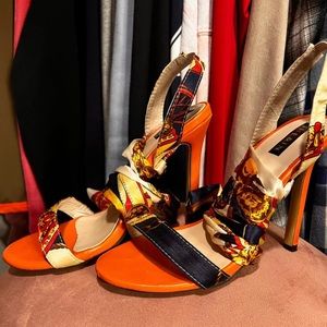 Orange tie up heels